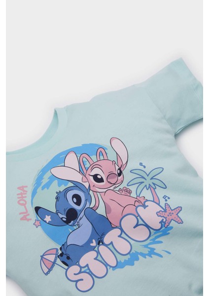 Kız Bebek Disney Lilo & Stitch Bisiklet Yaka Kısa Kollu Tişört E7120A525SM