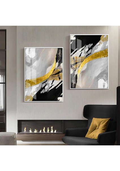 Soyut Abstract Kombin Çerçeveli Cam Tablo 2'li