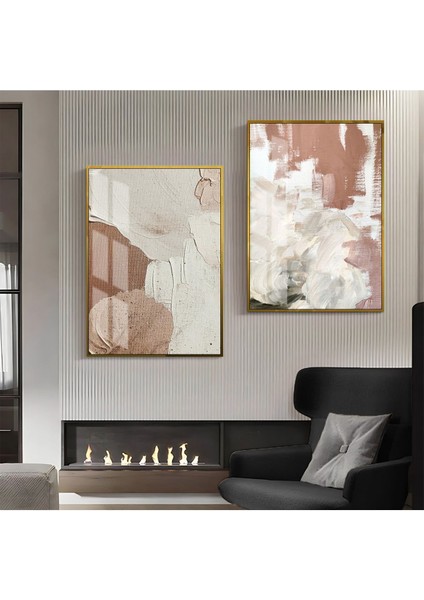 Soyut Abstract Kombin Çerçeveli Cam Tablo 2'li