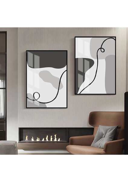 Soyut Abstract Kombin 01 |çerçeveli Cam Tablo 2li Dikey