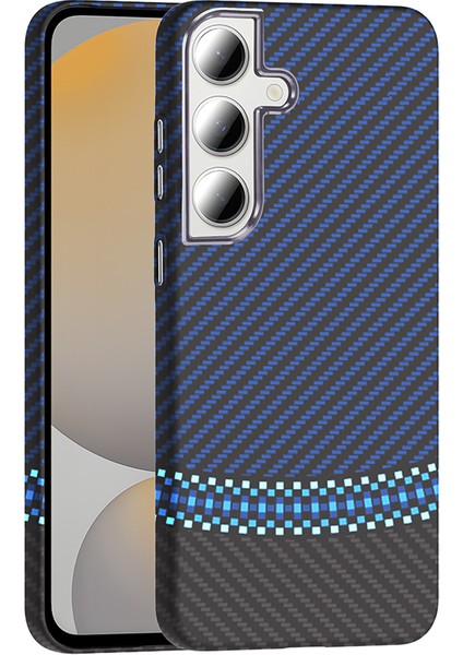 Galaxy S24 Fe Kılıf M-Safe Şarj Özellikli Karbon Fiber Görünümlü Piar Gros Kapak - Siyah-Lacivert