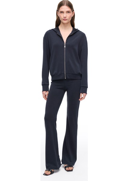 Elkes Siyah Renk Regular Fit Bisiklet Yaka Takma Kol Eşofman