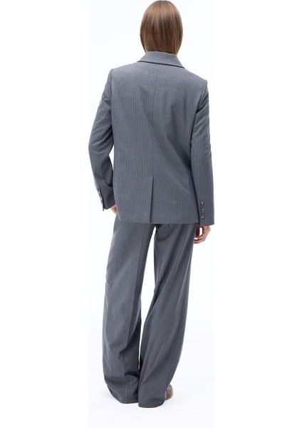 Simple Regular Fit Çizgili Desenli Standart Boy Takma Kol Ceket Yaka Antrasit Renk Kadın Ceket fırsatları