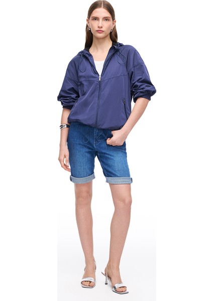 Amiens Lacivert Renk Rahat Kalıp Dik Yaka Düşük Kollu Mont