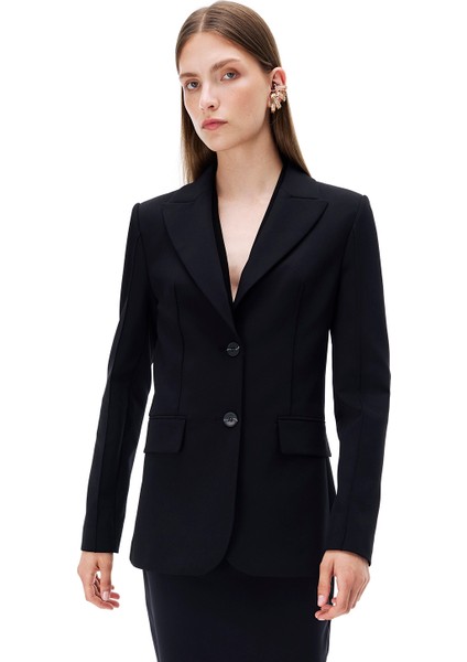 Animas Regular Fit Standart Boy Takma Kol Erkek Yaka Siyah Ceket