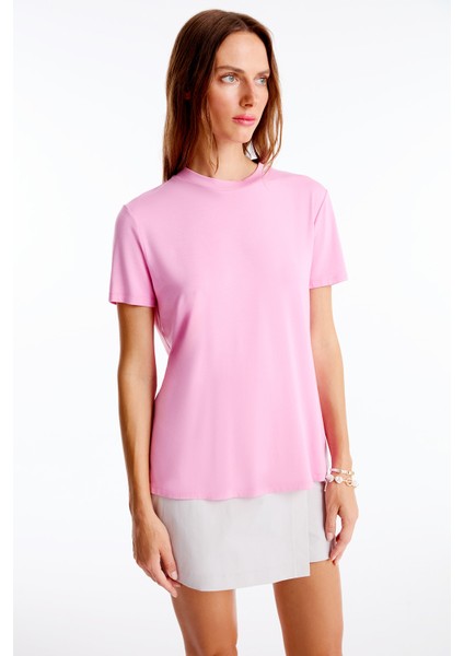 Chuns Pembe Renk Regular Fit Bisiklet Yaka Takma Kol Tişört modelleri