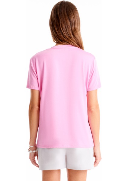 Chuns Pembe Renk Regular Fit Bisiklet Yaka Takma Kol Tişört fırsatları