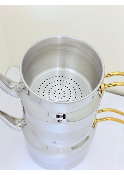 Süzekli Aile Boy Altın-Çelik Kulp Çaydanlık Üstdemlik;1,60 Lt Altdemlik;2,40 Lt fiyatları