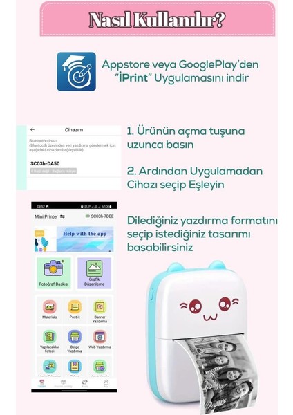 Mini Taşınabilir Bluetoothlu Termal Yazıcı