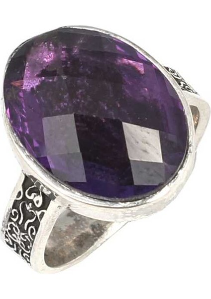 925 Ayar Oval Ametist Taşlı Kadın Yüzük