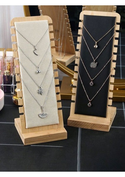 2 Li Dekoratif Ahşap Takı Organizer Stand Kolye Bileklik Aksesuar Düzenleyici(Siyah-Krem) Hediye fiyatları