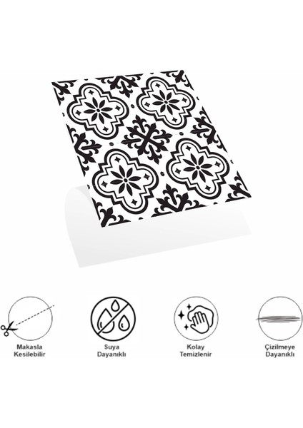 Decohandy Pvc Duvar Karosu 30 x 30 cm 4'lü Paket - Siyah Beyaz Çini Desen 0,36M2 fiyatları