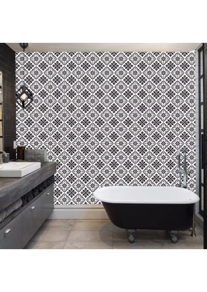 Decohandy Pvc Duvar Karosu 30 x 30 cm 4'lü Paket - Siyah Beyaz Çini Desen 0,36M2 modelleri