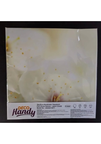 Decohandy 30 x 30 cm Pvc Duvar Karosu 4'lü Paket - Japon Çiçeği