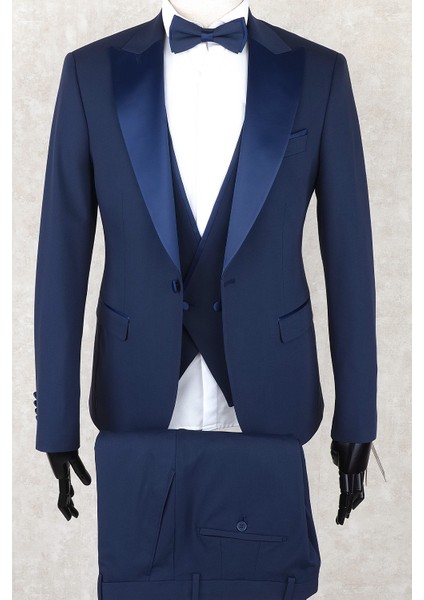 Slim Fit Saten Sivri Yaka-Çift Yırtmaç Parlement Drop 6 Damatlık Smokin - Full Set Yelek, Gömlek, Papyon