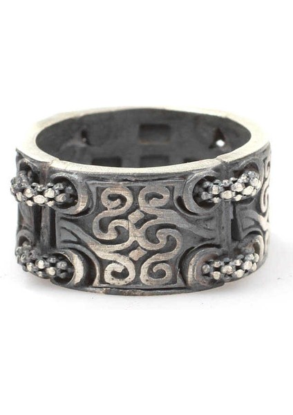 925 Ayar Gümüş Siyah Rodajlı Antik Desenli Yüzük fiyatları