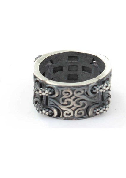 925 Ayar Gümüş Siyah Rodajlı Antik Desenli Yüzük modelleri