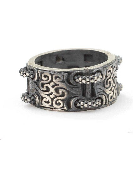 925 Ayar Gümüş Siyah Rodajlı Antik Desenli Yüzük fırsatları