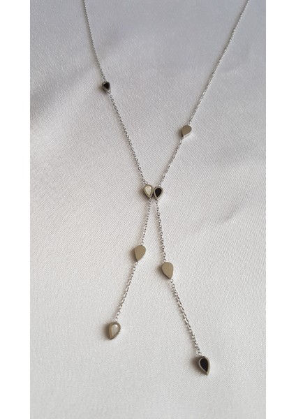 Siyah Beyaz Mineli Damla Kesim Çelik Kolye fiyatları