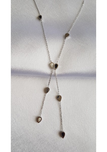 Siyah Beyaz Mineli Damla Kesim Çelik Kolye modelleri