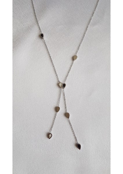 Siyah Beyaz Mineli Damla Kesim Çelik Kolye fırsatları