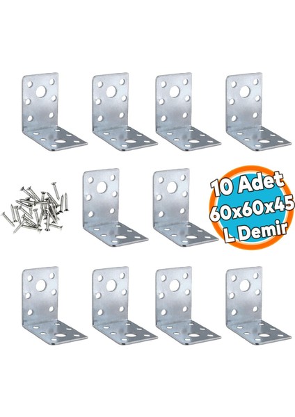 (10 Adet) Mobilya Eşya Dolap Duvara Sabitleyici Köşebent Bağlantı Aparatı L Demiri Gönye 60X60X45 mm