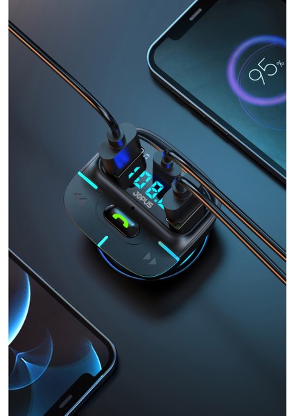 Jops F9 Araç Fm Transmitter 5.3 Bluetooth Araç Kiti USB Type-C 18W Hızlı Şarj Çıkışlı Çakmaklık Girişli