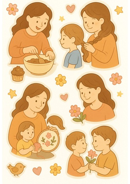 Anneler Günü Stickerları - 3 Sayfa - Anneler Günü Için Tatlı Çıkartmalar