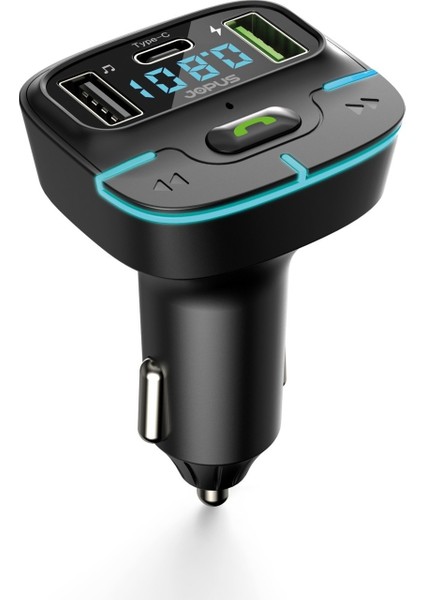 Jops F9 Araç Fm Transmitter 5.3 Bluetooth Araç Kiti USB ve Type-C 18W Hızlı Şarj Çıkışlı Çakmaklık Girişli Siyah