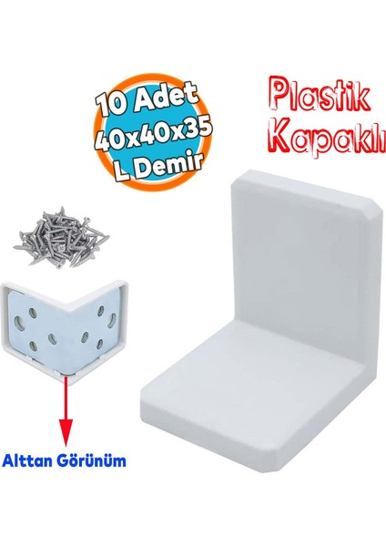 (10 Adet) Mobilya Dolap Askı Elemanı Montaj Bağlantı Sabitleme Sabitleyici Demiri Beyaz 40X40X35 mm