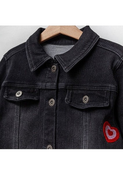 Kız Çocuk Bandanalı Sırt Tavşan Baskılı Pamuklu Kot Ceket fiyatları