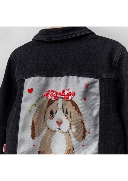 Kız Çocuk Bandanalı Sırt Tavşan Baskılı Pamuklu Kot Ceket fırsatları