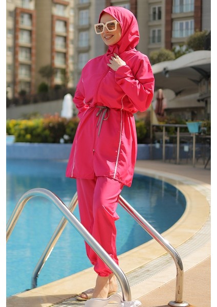 4'lü Tesettür Mayo Takımı 1453 - Fuşya modelleri