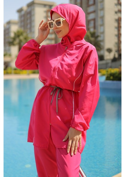 4'lü Tesettür Mayo Takımı 1453 - Fuşya fırsatları