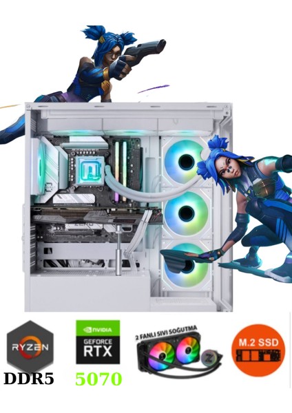 TKDEN-V63 R5-7500F 16GB Ddr5 1tb SSD B760M RTX5070 12GB 240MM Sıvı Soğutma 750W Psu Oyuncu Pc
