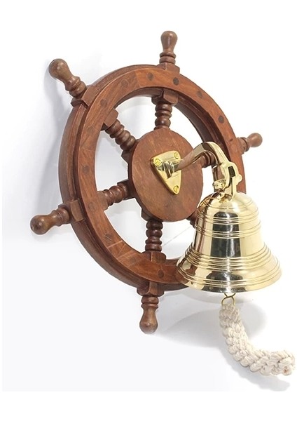 Duvara Asmalı Ahşap Dümenli Pirinç Çan