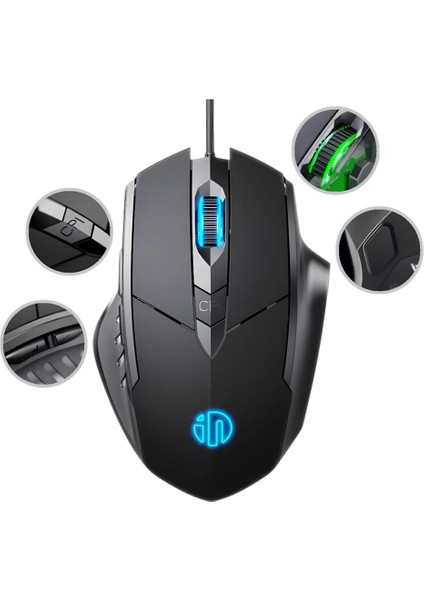 Profesyonel LED Işık 1200/7200DPI Kablolu Oyuncu Mouse Sessiz Tıklama Ergonomik Gaming Mouse