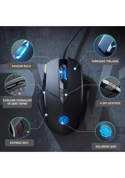 Profesyonel LED Işık 1200/7200DPI Kablolu Oyuncu Mouse Sessiz Tıklama Ergonomik Gaming Mouse