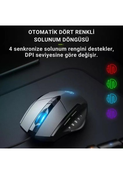 Profesyonel LED Işık 1200/7200DPI Kablolu Oyuncu Mouse Sessiz Tıklama Ergonomik Gaming Mouse