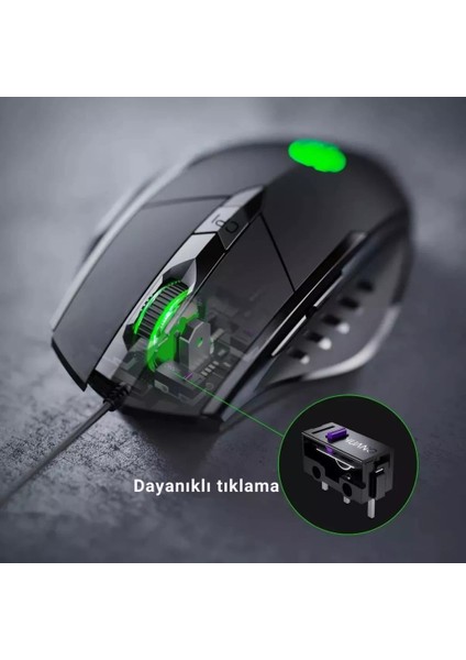 Profesyonel LED Işık 1200/7200DPI Kablolu Oyuncu Mouse Sessiz Tıklama Ergonomik Gaming Mouse