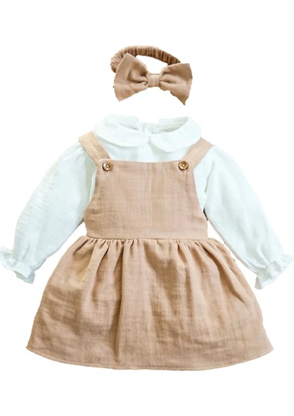 Kız Bebek ve Çocuk Gömlekli Bandanalı Müslin Elbise