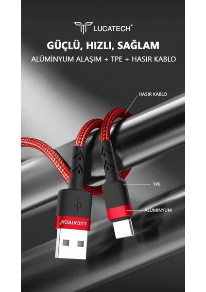 Xiaomii Redmi Note 13 / 13 Pro / 13 Pro+ 5g Uyumlu Typec Örgülü Hızlı Şarj Kablosu