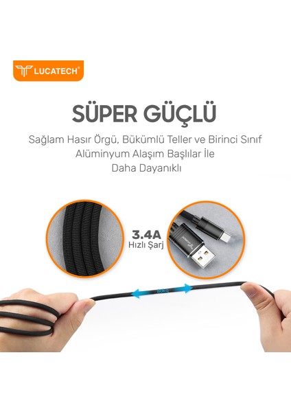 Redmi Note 9 / 9 5g / 9 S / 9 Pro Uyumlu Typec Örgülü Hızlı Şarj Kablosu