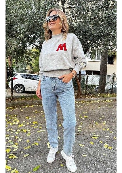 Buz Mavisi Yırtık Detaylı Havuç Pantolon