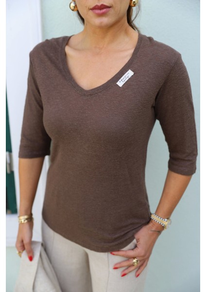 Kahve Keten Tshirt