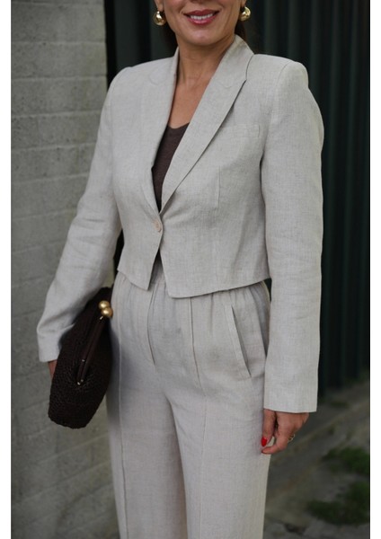 Natural Keten Crop Ceket fiyatları