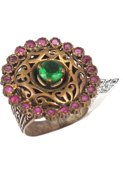 925 Ayar Gümüş ve Bronz Karışımı Taşlı Otantik Yüzük