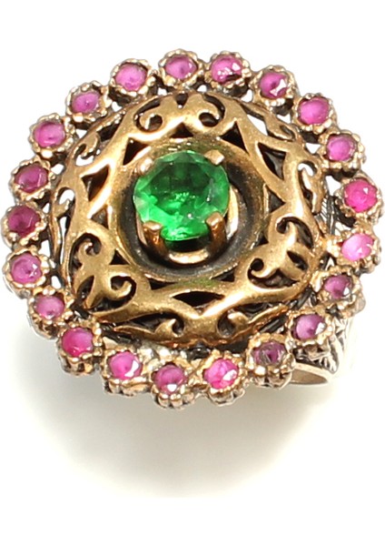 925 Ayar Gümüş ve Bronz Karışımı Taşlı Otantik Yüzük