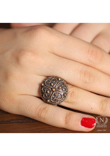 925 Ayar Gümüş ve Bronz Karışımı Desenli Yuvarlak Yüzük