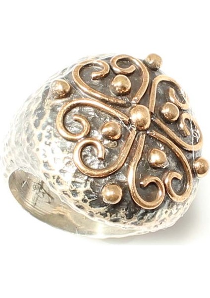 925 Ayar Gümüş ve Bronz Karışımı Desenli Yuvarlak Yüzük fiyatları